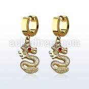 erg721 gold steel huggies earrings dangling dragon crystal eye