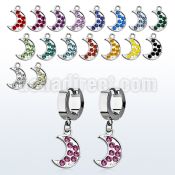 erh401 steel huggies earrings w dangling moon w crystals