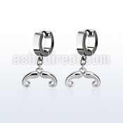erh516 steel huggies earrings w dangling french mustache