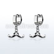 erh517 steel huggies earrings w dangling up turned mustache
