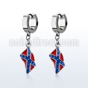 erh553 steel huggies earrings w dangling confederate flag