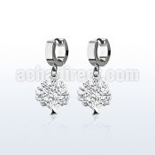 erh697 steel huggies earrings w dangling tree of life design