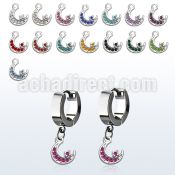 erh734 steel huggies earrings w dangling moon w crystals