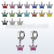 erhcr4 steel huggies earrings w dangling crystal studded crown