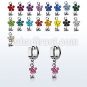 erhfl15 steel huggies earrings w dangling crystal flower