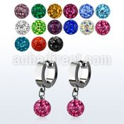 erhfr8 steel huggies earrings with 8mm multi crystal balls