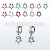 erhsar5 steel huggies earrings w dangling crystal star shape