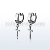 erhscrs steel huggies earrings w dangling small steel cross