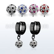 erkfra8 black steel huggies dangling dotted multi crystal ball