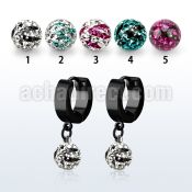 erkfrc8 black steel huggies dangling zebra multi crystal ball