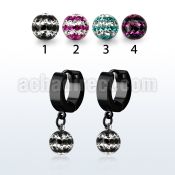 erkfrd8 black steel huggies dangling 3 line multi crystal ball
