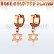 errdsr rose gold steel huggies earrings w dangling david star