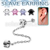 erzsdl 316l steel slave ear stud with star prong set cz stone