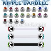 fbbnpjb5 bioflex nipple barbell,1.6mm w 5mm steel jewel balls