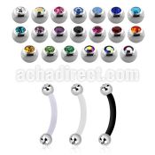 fbnejb3 bioflex eyebrow banana w 3mm bezel set jewel steel balls