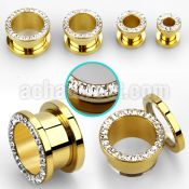 fgspfr gold pvd steel flesh tunnel w ferido multi crystal rim