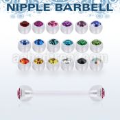 fnpajb5 bioflex nipple barbell, 14g w 5mm bezel set jewel balls