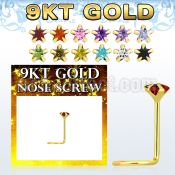 g9szsm1 9kt gold nose screw, 22g w 3mm star shaped prong set czs