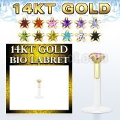gbizsm bioflex labret with push in gold top w star prong cz