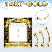 gbnb3 14k gold eyebrow banana w thread less push in 3mm balls