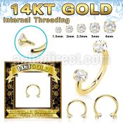 gcbzi 14k gold circular barbell 16g round clear cz internal