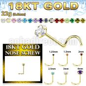 ggszm 18k gold nose screw 22g prong set color cz