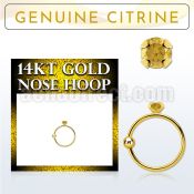 ghge6 14kt gold nose hoop w a 2mm prong set citrine stone