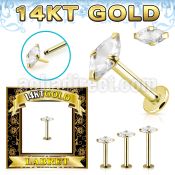 glbzmq 14k gold labret prong set cz stone marquise
