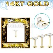 glbzp 14k gold labret prong set cz stone pear