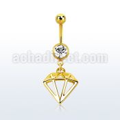 gold pvd steel belly banana w 8mm jewel ball w diamond