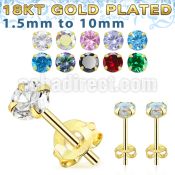 gprzm one pair 18k gold plated silver ear studs cz
