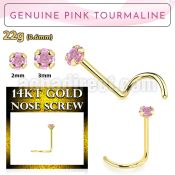 gscge3 14kt gold nose screw with 2mm prong set pink tourmaline