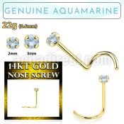 gscge8 14kt gold nose screw with 2mm prong set aquamarine