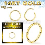 gsghb18 14k gold hinged segment ring 18g twisted wire