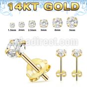 gzr one pair 14k gold ear studs cz