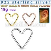 hexh 925 silver helix piercing seamless ring in heart shape
