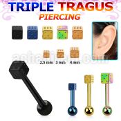 hextfd anodized 316l steel triple tragus piercing w ball dice