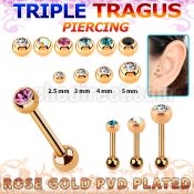 hexttdc rose gold triple tragus piercing w 2.5  5mm jewel ball