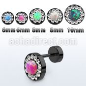 iftrdco black fake plug w crystal studded rim synthetic opal 