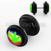 ilvgr4 acrylic fake plug with marijuana on 3 colors w o rings
