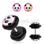 ilvgr66 black acrylic fake plug with b w panda face logo on pink