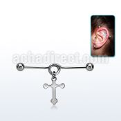 indd10 steel industrial loop barbell w dangling plain cross