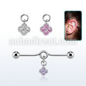 inddz1 steel industrial loop barbell w ball dangling cz flower
