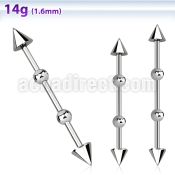indsh15 316l steel industrial barbell with 5mm cones 4mm balls