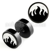 ipls4 black 316l steel fake plug with laser edged flames logo
