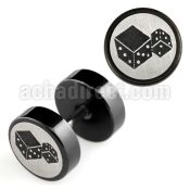 ipls8 black 316l steel fake plug with laser edged dice logo