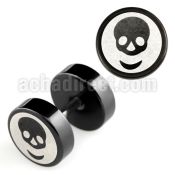 ipls9 black 316l steel fake plug with laser edged skull logo