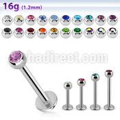 lbc3 16g 316l steel labret with 3mm bezel set jewel ball
