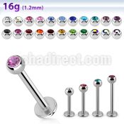 lbc3 16g 316l steel labret with 3mm bezel set jewel ball