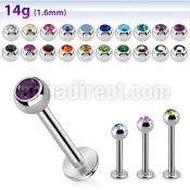 lbc4 14g 316l steel labret with 4mm bezel set jewel ball